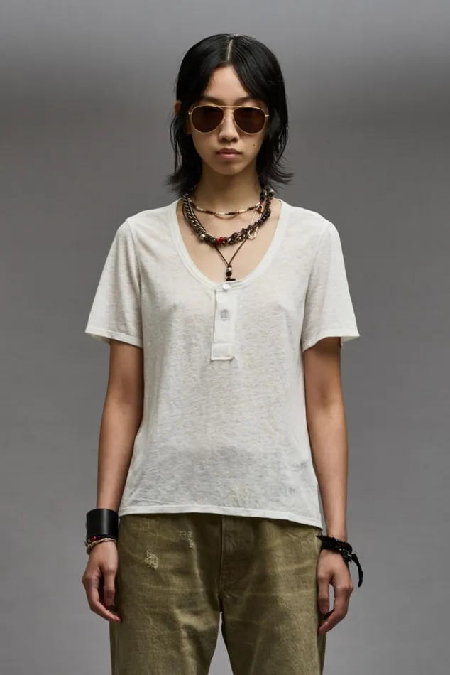 LOW NECK HENLEY TEE 8211 ECRU Women R13 TShirts