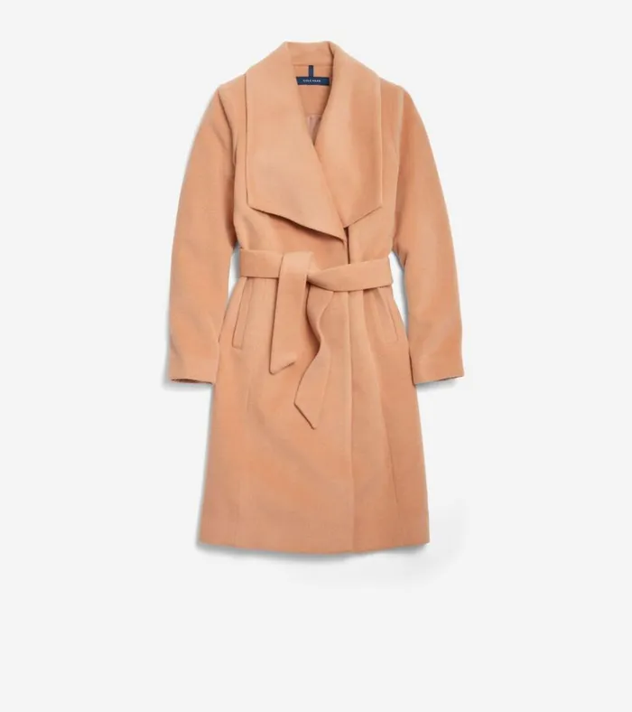 Luxe Maxi Wrap Coat Nude Women Cole Haan Jackets and Coats