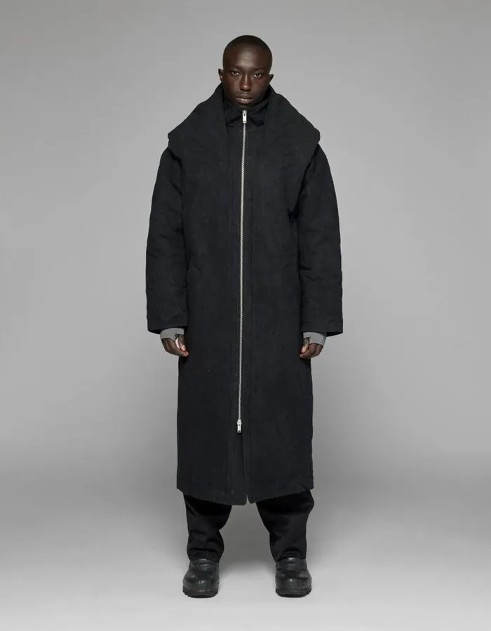 Men Coats And Jackets Han Kjbenhavn Padded Hood Jacquard Coat 8211 Black