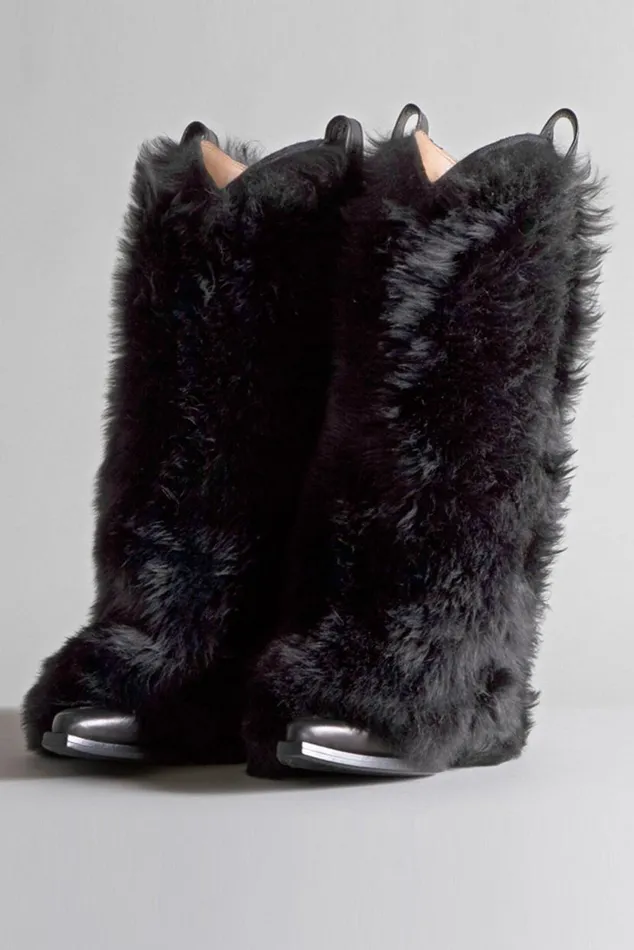 MID COWBOY BOOTS WITH SLEEVE 8211 BLACK FUR Women R13 Shoes
