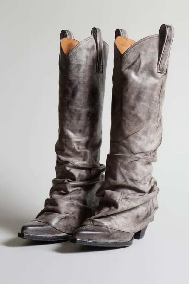 MID COWBOY BOOTS WITH SLEEVE 8211 DISTRESSED GREY LEATHER Women R13 Shoes