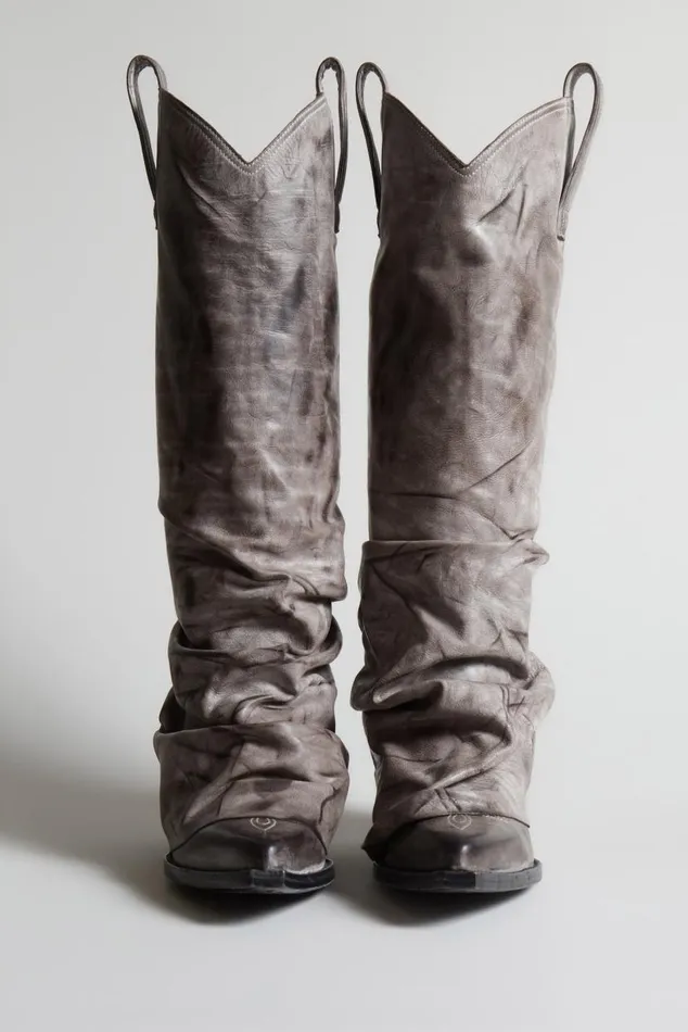 MID COWBOY BOOTS WITH SLEEVE 8211 DISTRESSED GREY LEATHER Women R13 Shoes