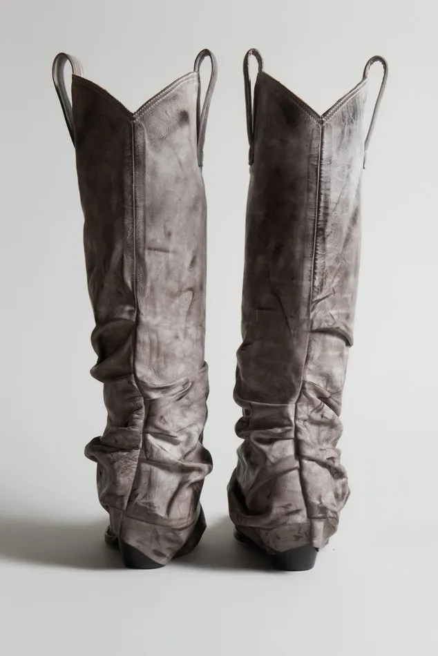 MID COWBOY BOOTS WITH SLEEVE 8211 DISTRESSED GREY LEATHER Women R13 Shoes
