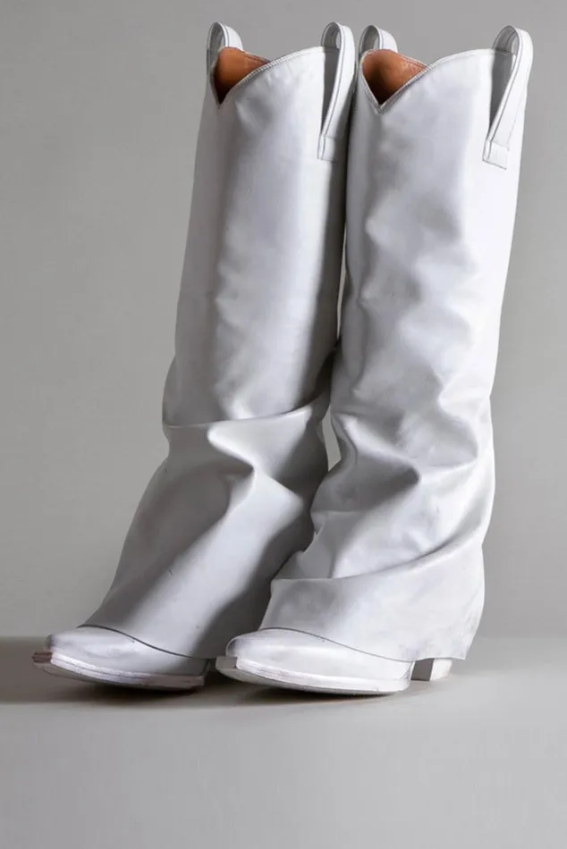 MID COWBOY BOOTS WITH SLEEVE 8211 WHITE LEATHER Women R13 Shoes