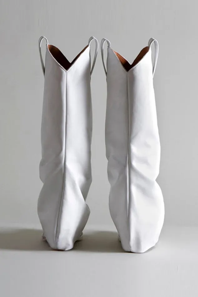 MID COWBOY BOOTS WITH SLEEVE 8211 WHITE LEATHER Women R13 Shoes MID COWBOY BOOTS WITH SLEEVE 8211 WHITE LEATHER Women R13 Shoes
