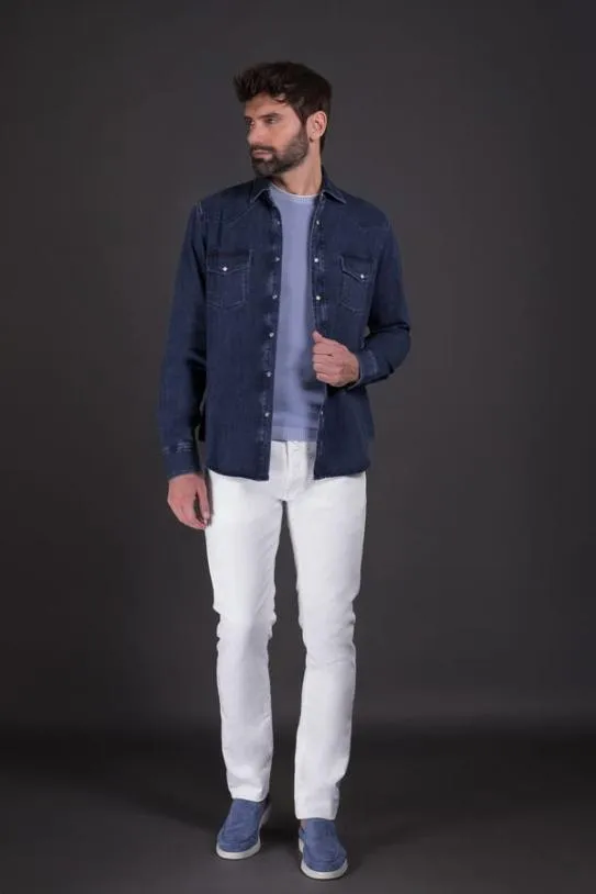 MooRER LARRIE32 LIGHT DENIM Lightdenim Men Shirts
