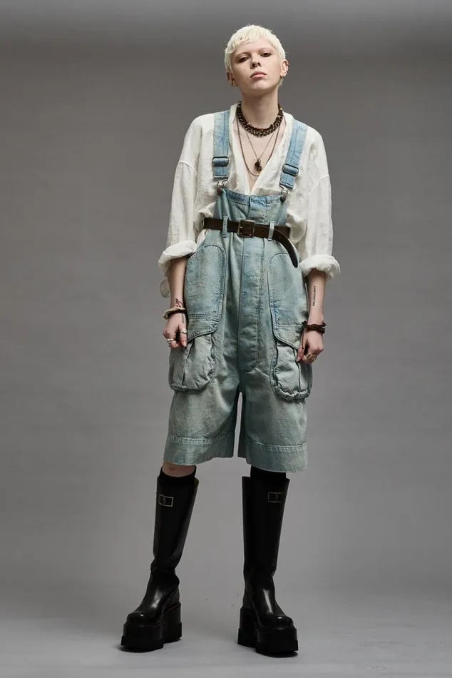 MULTIPOCKET OVERALL SHORT 8211 LENNON BLUE Women R13 Denim