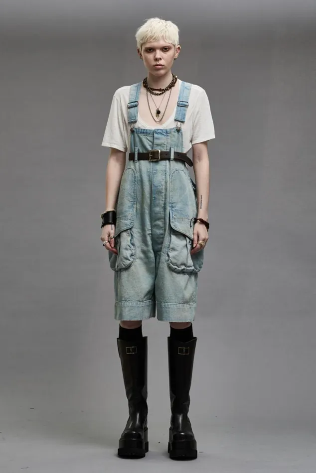 MULTIPOCKET OVERALL SHORT 8211 LENNON BLUE Women R13 Denim