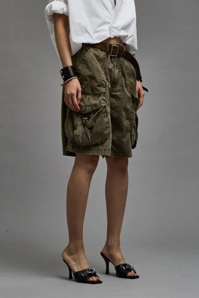 MULTIPOCKET RELAXED SHORT 8211 OLIVE GARMENT DYE Women R13 Pants and Shorts