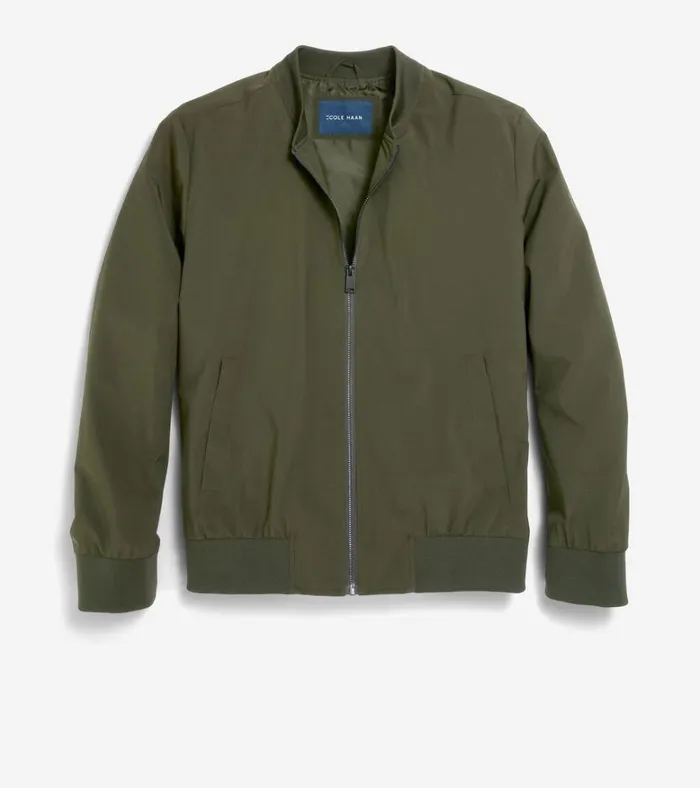 Nylon Bomber Jacket Olive Green Men Cole Haan Bomber Jackets