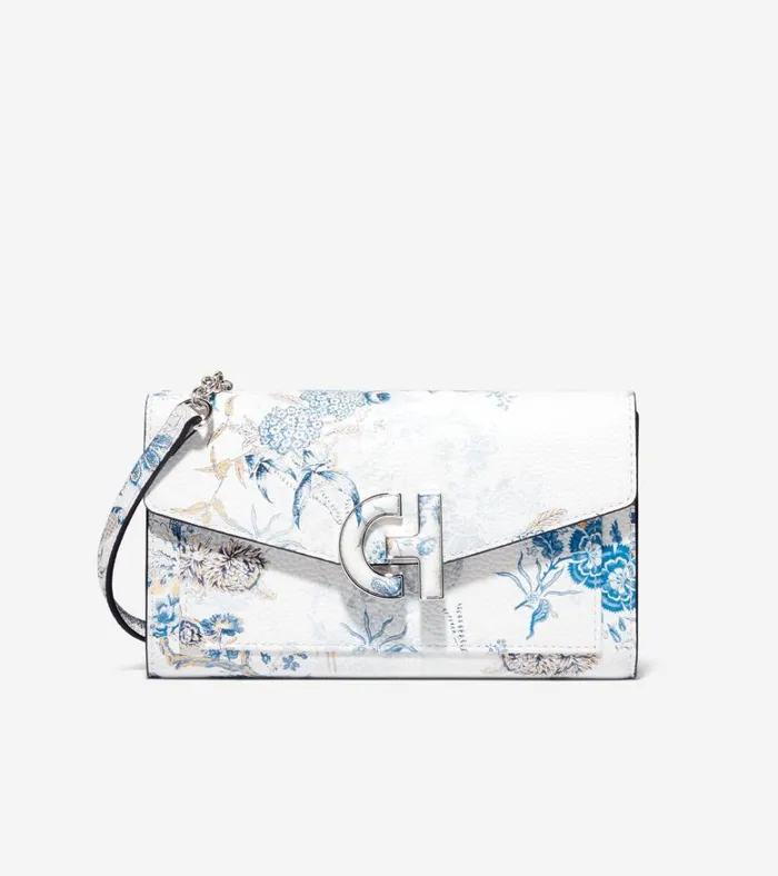Oversized Closure Phone Case Blue Toile Pheasant Print Women Cole Haan Wallets and Wristlets