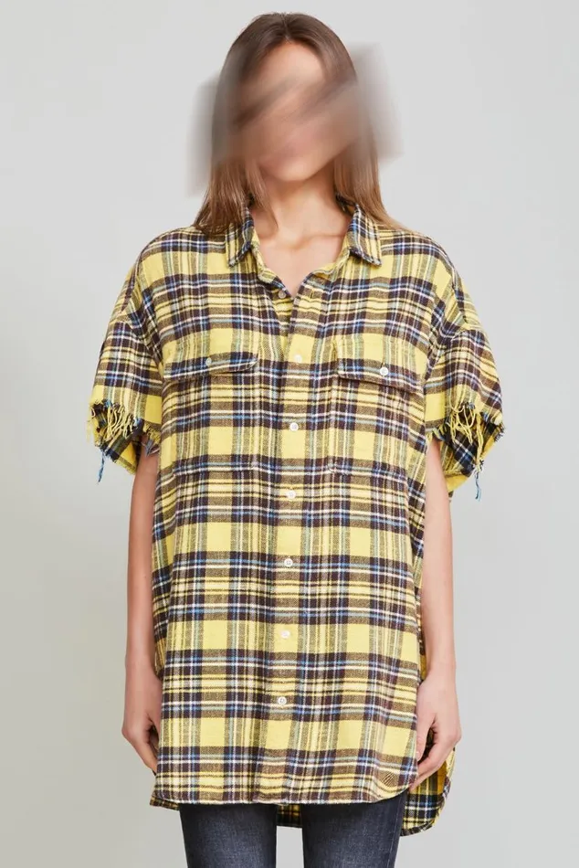 Oversized CutOff Shirt 8211 Yellow Plaid Official Site Women R13 Tops