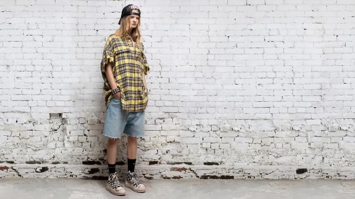 Oversized CutOff Shirt 8211 Yellow Plaid Official Site Women R13 Tops