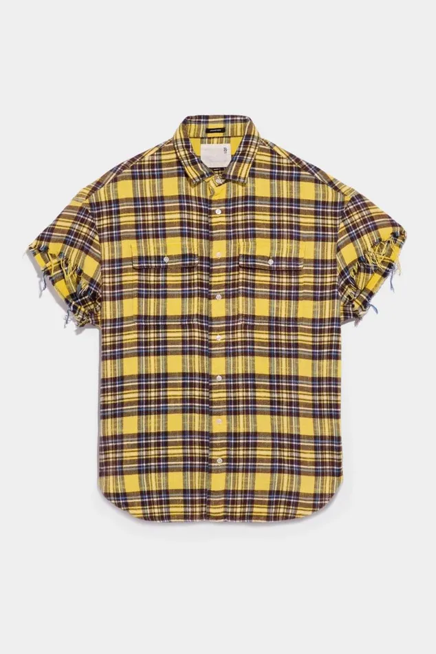 Oversized CutOff Shirt 8211 Yellow Plaid Official Site Women R13 Tops