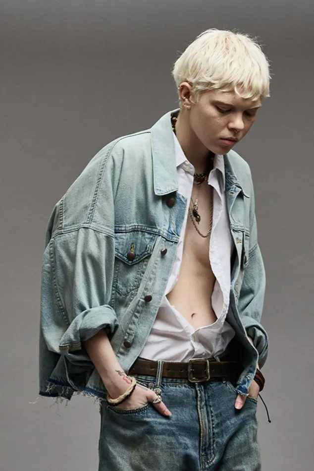 OVERSIZED CUTOFF TRUCKER JACKET 8211 LENNON BLUE Women R13 Jackets and Coats