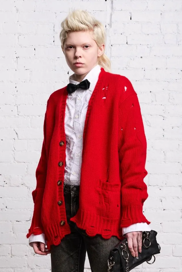 OVERSIZED DISTRESSED CARDIGAN 8211 RED CASHMERE Women R13 Sweaters