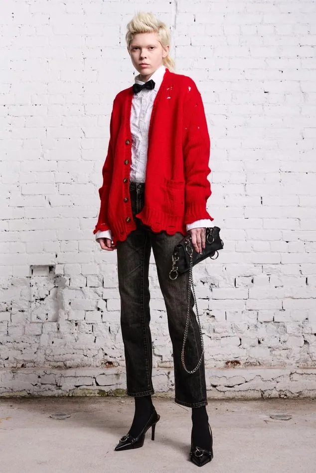 OVERSIZED DISTRESSED CARDIGAN 8211 RED CASHMERE Women R13 Sweaters