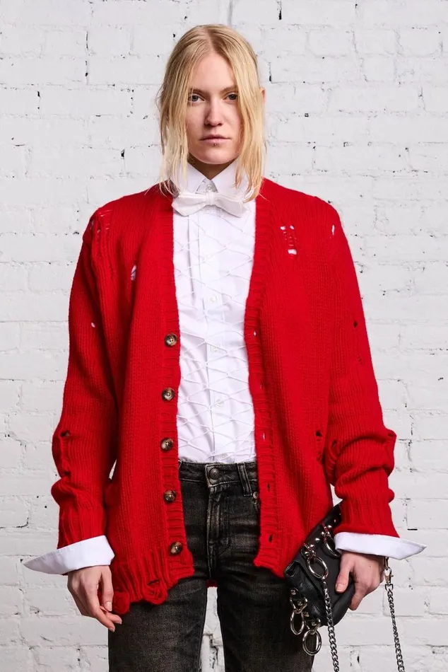 OVERSIZED DISTRESSED CARDIGAN 8211 RED CASHMERE Women R13 Sweaters