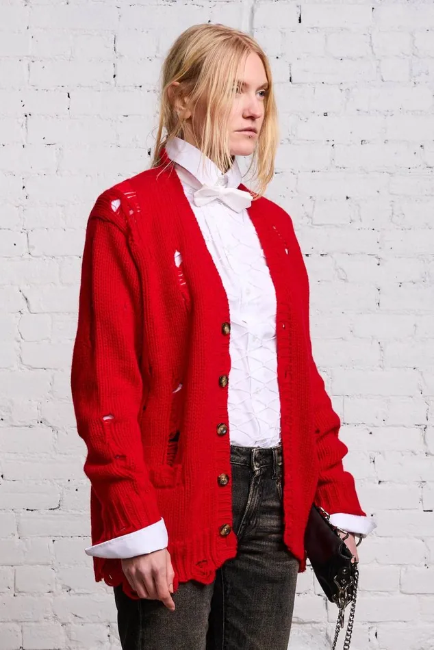 OVERSIZED DISTRESSED CARDIGAN 8211 RED CASHMERE Women R13 Sweaters