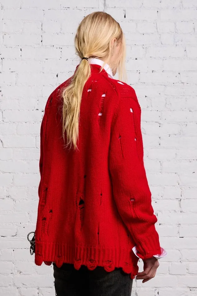 OVERSIZED DISTRESSED CARDIGAN 8211 RED CASHMERE Women R13 Sweaters
