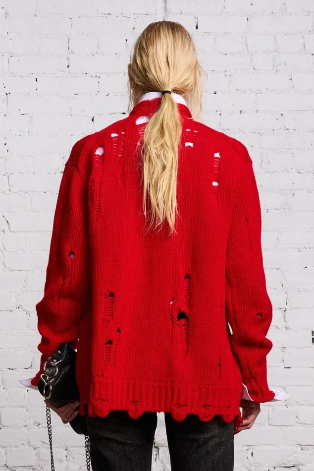 OVERSIZED DISTRESSED CARDIGAN 8211 RED CASHMERE Women R13 Sweaters