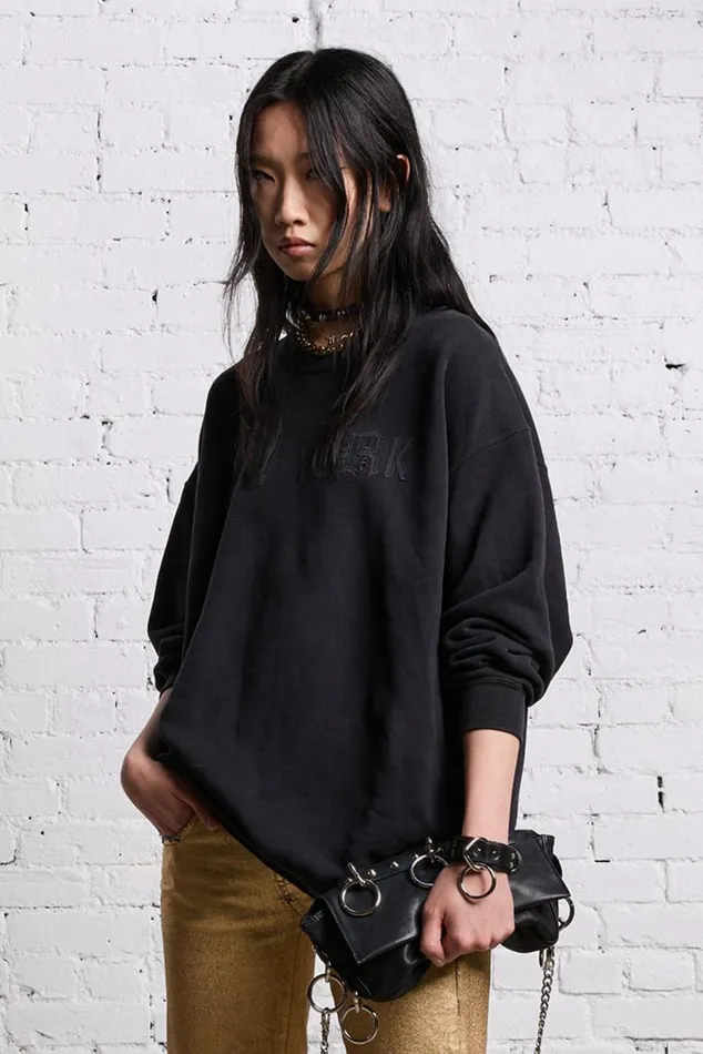 OVERSIZED NEW YORK CREWNECK 8211 BLACKOUT Women R13 Tops