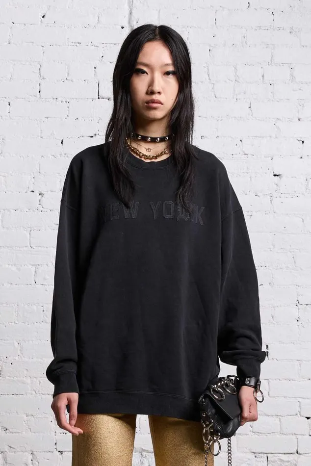 OVERSIZED NEW YORK CREWNECK 8211 BLACKOUT Women R13 Tops