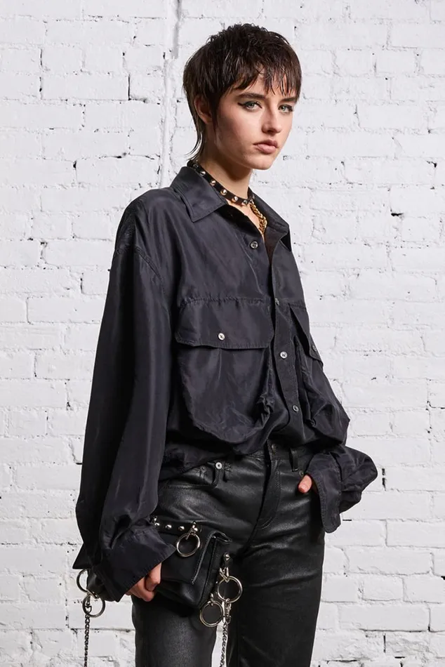 OVERSIZED POCKET SHIRT 8211 BLACK OVERDYE Women R13 Tops
