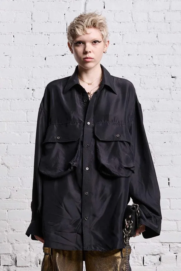OVERSIZED POCKET SHIRT 8211 BLACK OVERDYE Women R13 Tops
