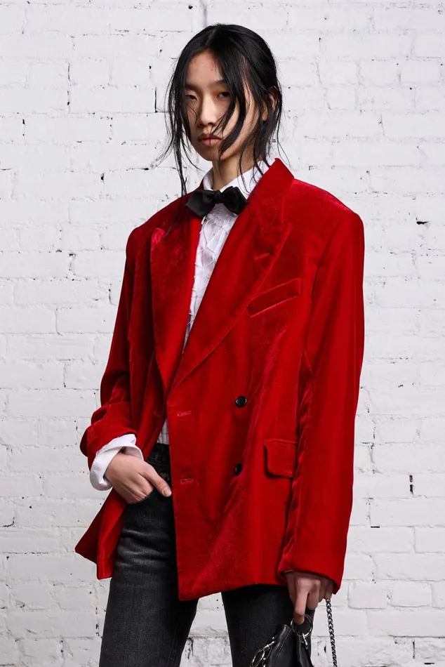 OVERSIZED RAGGED BLAZER 8211 RED VELVET Women R13 Tops