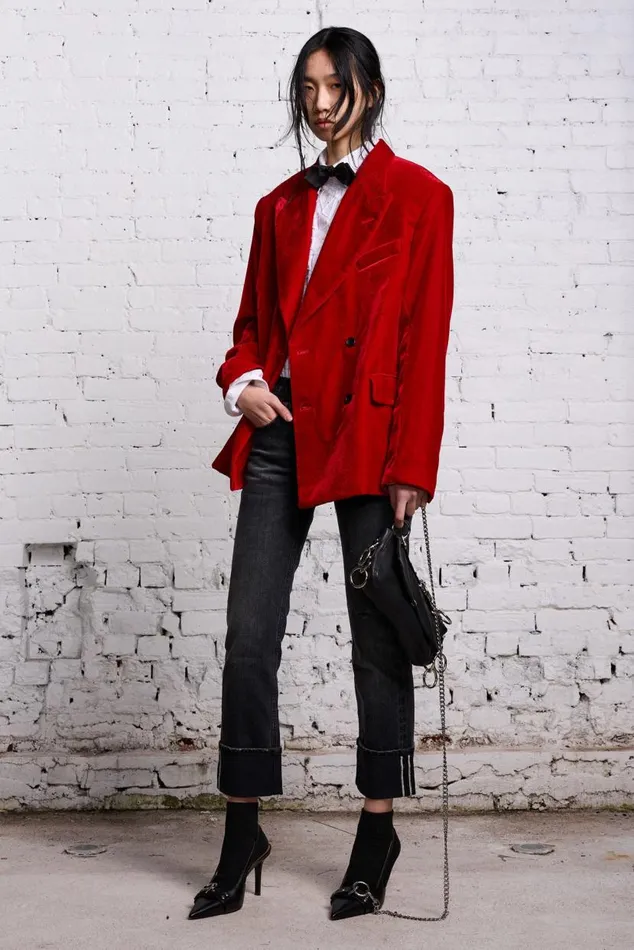 OVERSIZED RAGGED BLAZER 8211 RED VELVET Women R13 Tops