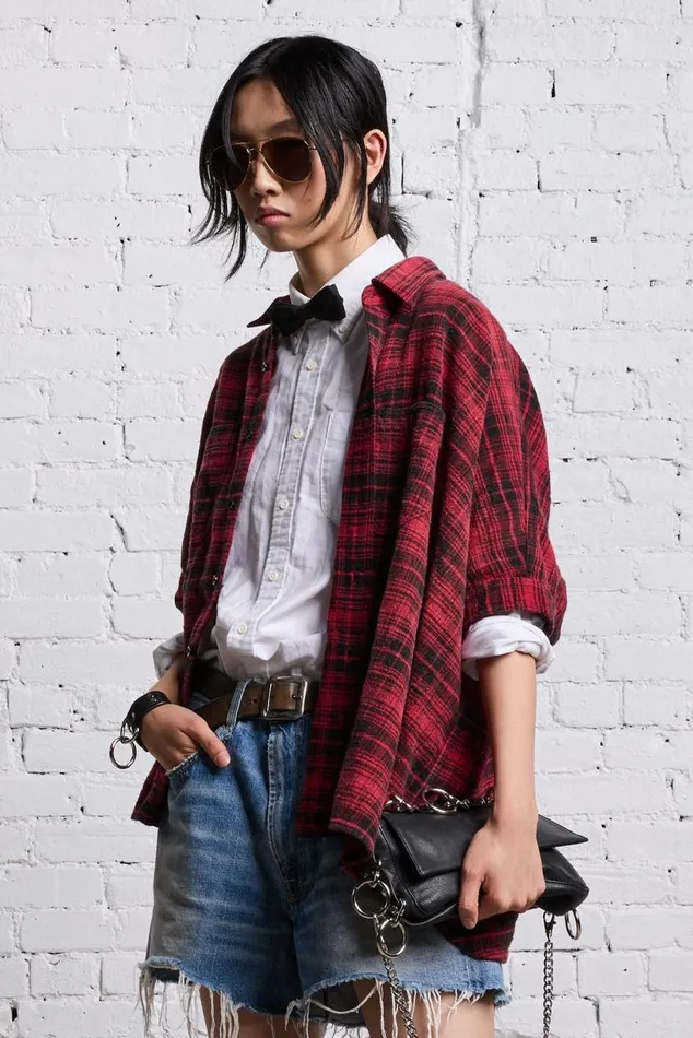 OVERSIZED RELAXED SHIRT 8211 RED AND BLACK Women R13 Tops