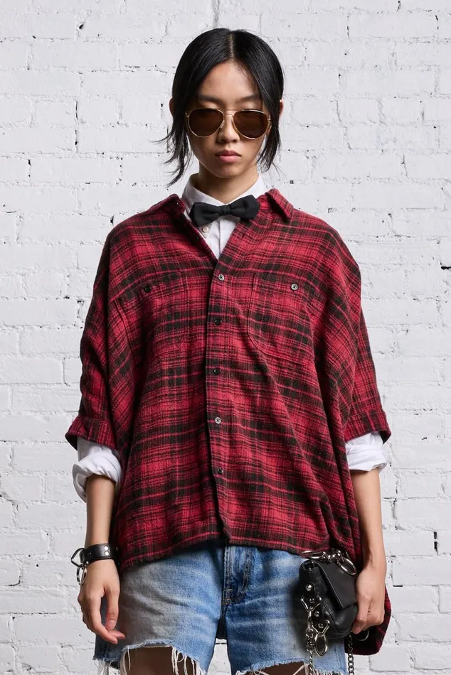 OVERSIZED RELAXED SHIRT 8211 RED AND BLACK Women R13 Tops