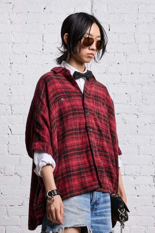 OVERSIZED RELAXED SHIRT 8211 RED AND BLACK Women R13 Tops