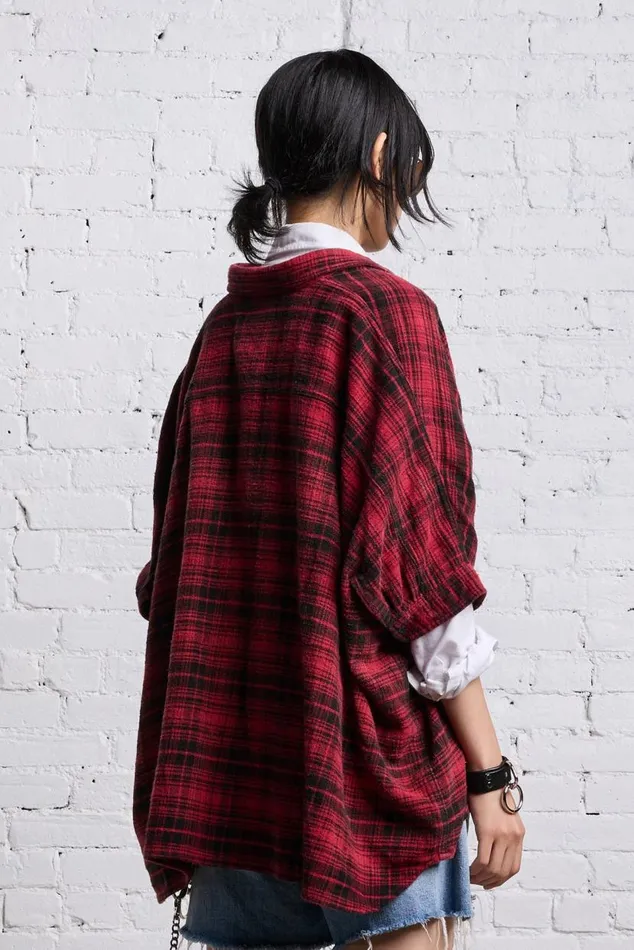OVERSIZED RELAXED SHIRT 8211 RED AND BLACK Women R13 Tops