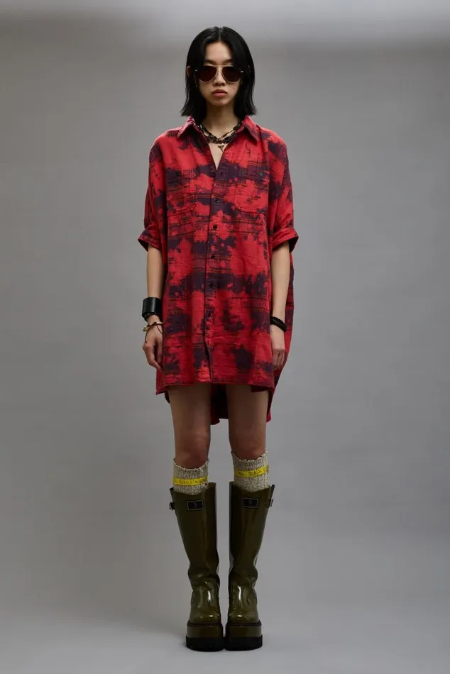 OVERSIZED RELAXED SHIRTDRESS 8211 DUSK RED PLAID Women R13 Dresses and Skirts