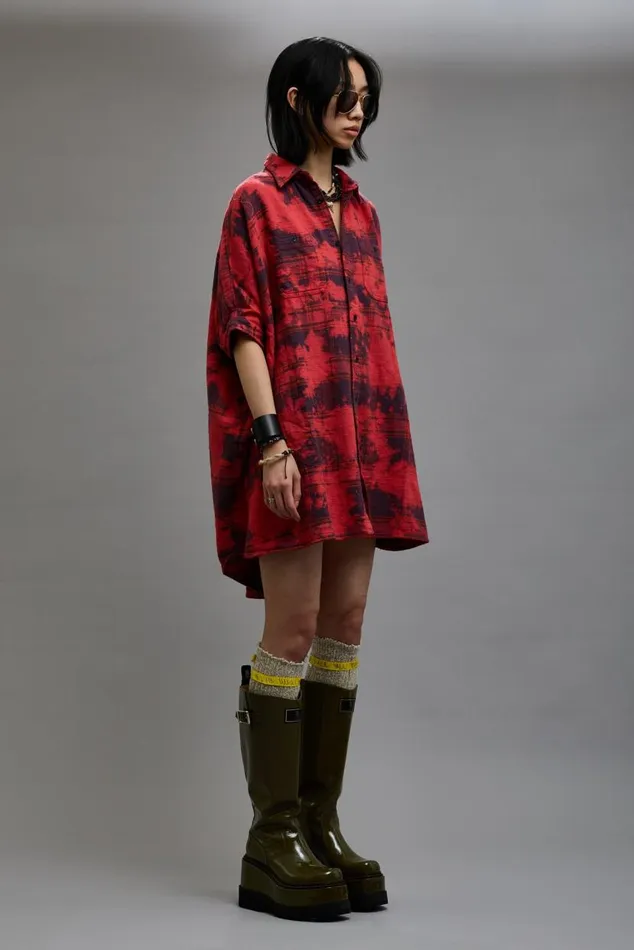 OVERSIZED RELAXED SHIRTDRESS 8211 DUSK RED PLAID Women R13 Dresses and Skirts