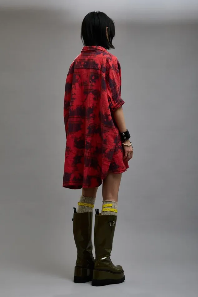 OVERSIZED RELAXED SHIRTDRESS 8211 DUSK RED PLAID Women R13 Dresses and Skirts