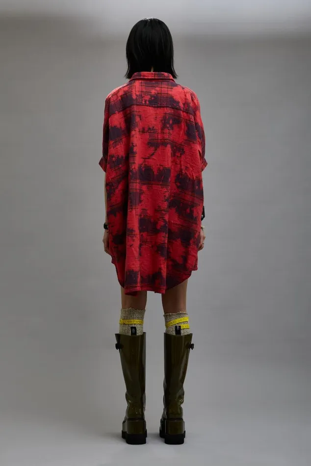 OVERSIZED RELAXED SHIRTDRESS 8211 DUSK RED PLAID Women R13 Dresses and Skirts