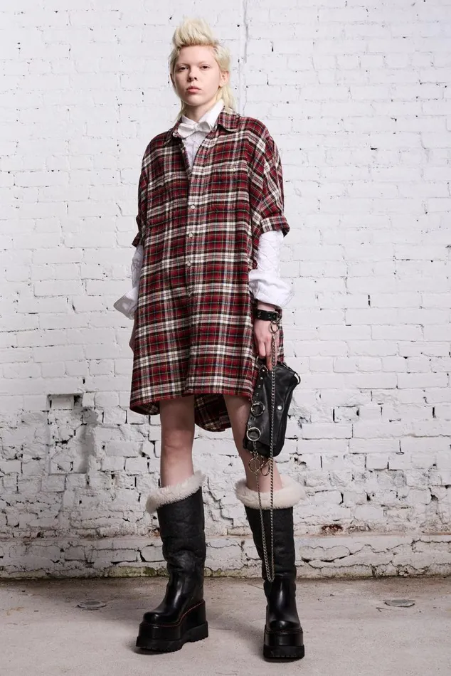 OVERSIZED RELAXED SHIRTDRESS 8211 RED AND ECRU Women R13 Dresses and Skirts