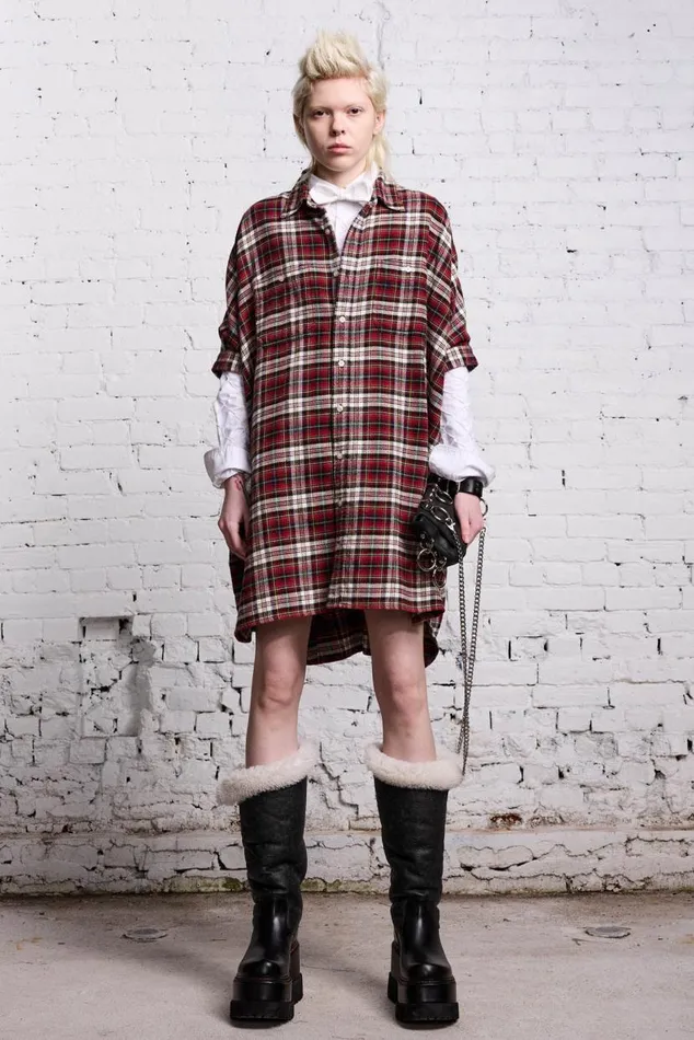 OVERSIZED RELAXED SHIRTDRESS 8211 RED AND ECRU Women R13 Tops