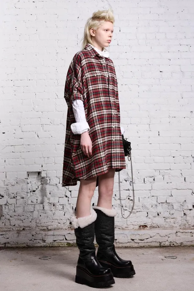 OVERSIZED RELAXED SHIRTDRESS 8211 RED AND ECRU Women R13 Tops