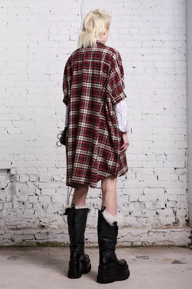 OVERSIZED RELAXED SHIRTDRESS 8211 RED AND ECRU Women R13 Tops