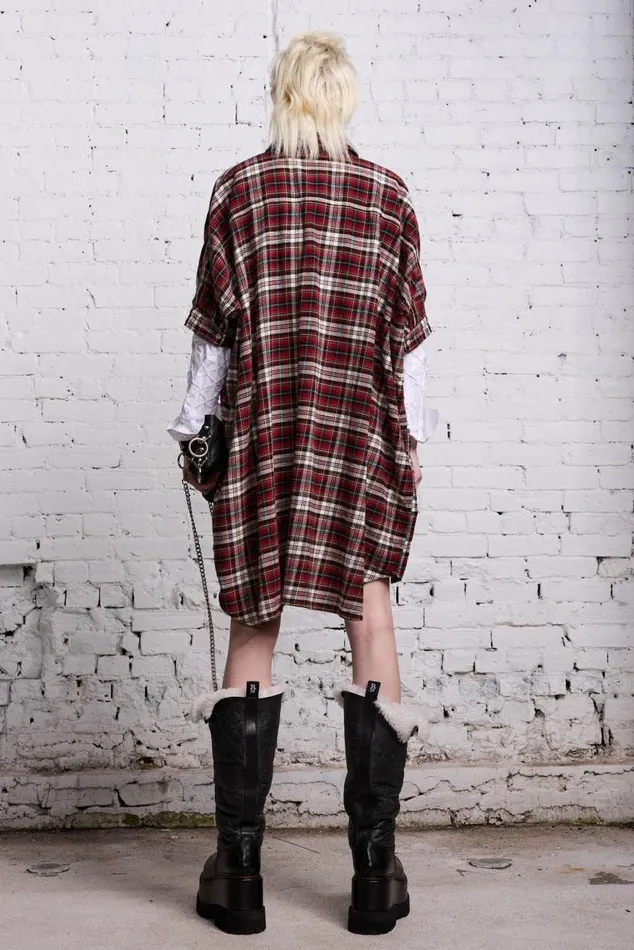OVERSIZED RELAXED SHIRTDRESS 8211 RED AND ECRU Women R13 Tops
