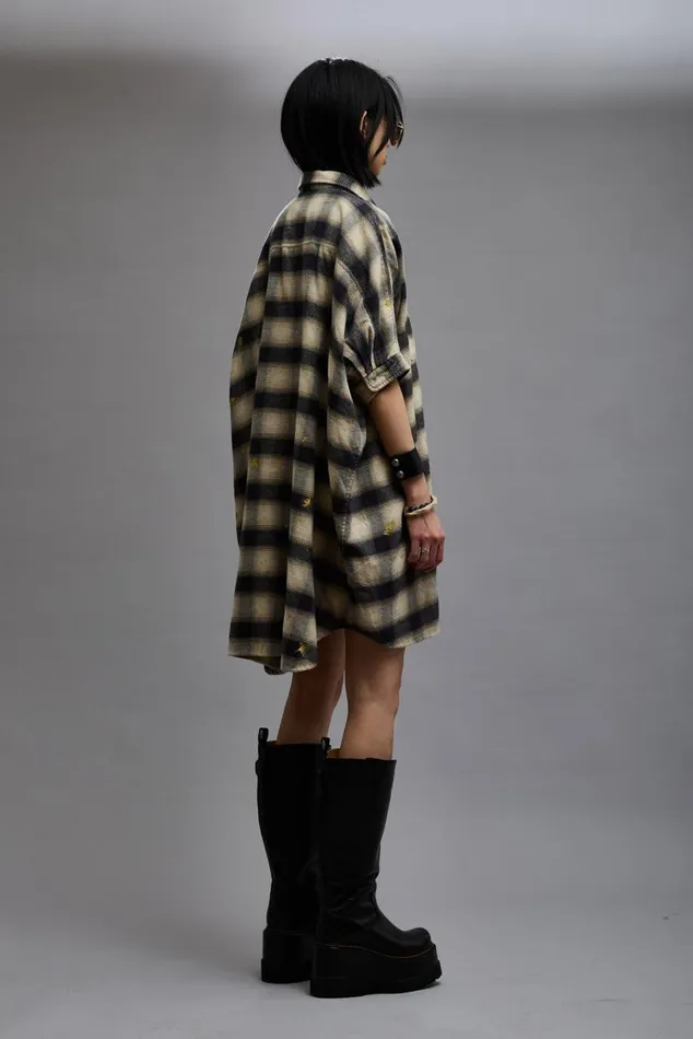 OVERSIZED RELAXED SHIRTDRESS 8211 SPLATTERED ECRU PLAID Women R13 Dresses and Skirts
