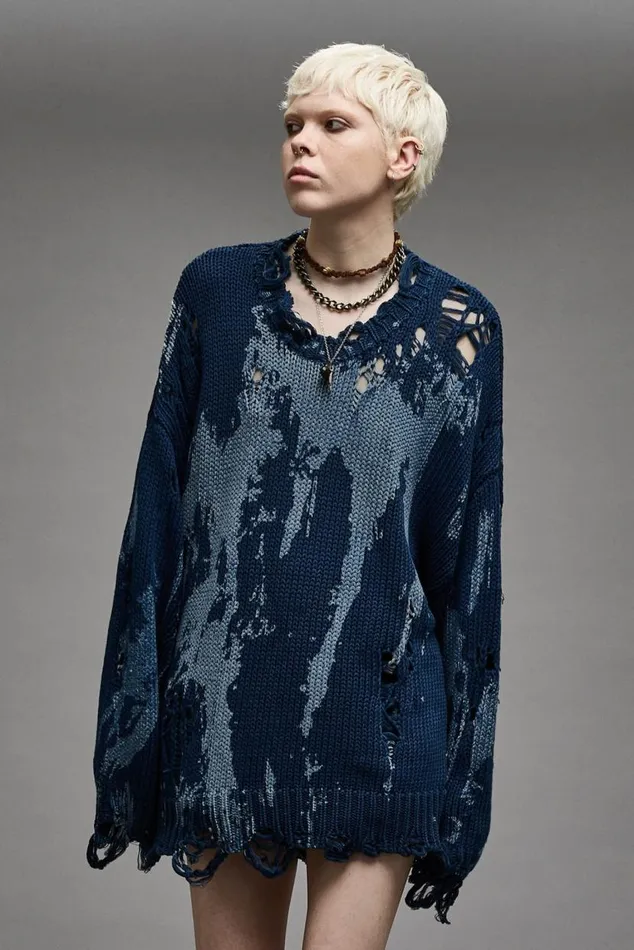 OVERSIZED SWEATER 8211 BLUE SPLATTER Women R13 Sweaters