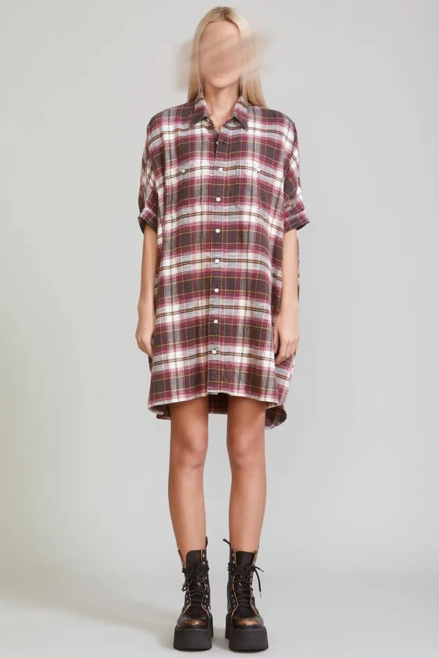 PLAID OVERSIZED BOXY SHIRTDRESS 8211 ECRUMAROON PLAID Women R13 Dresses and Skirts