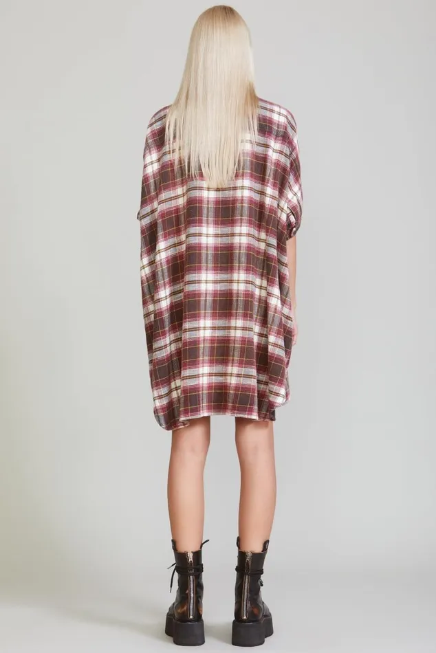 PLAID OVERSIZED BOXY SHIRTDRESS 8211 ECRUMAROON PLAID Women R13 Dresses and Skirts