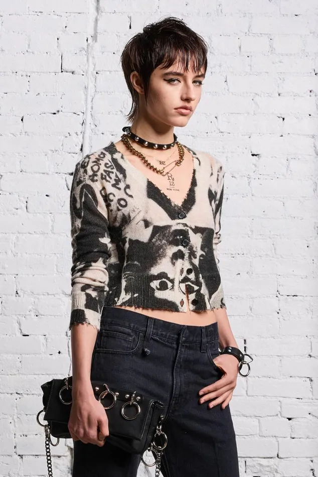 PRINTED BABY CARDIGAN 8211 NEWSPAPER Women R13 Sweaters
