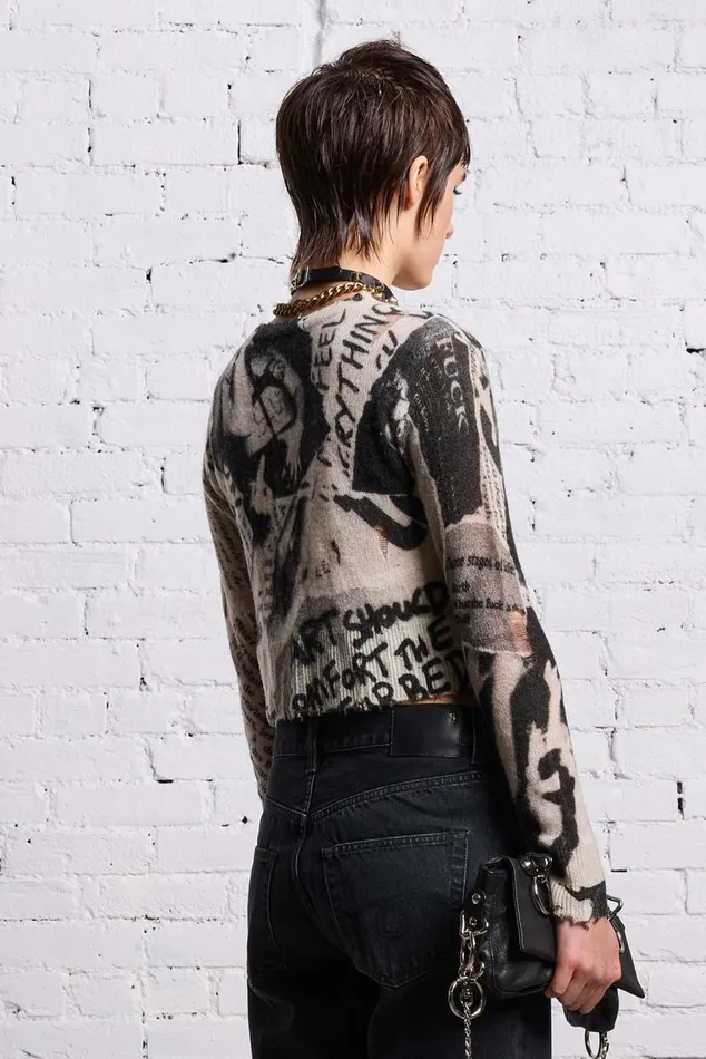 PRINTED BABY CARDIGAN 8211 NEWSPAPER Women R13 Sweaters